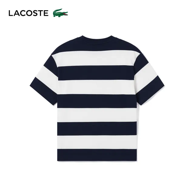 【LACOSTE】男裝-時尚條紋棉質短袖T恤(白/藍條紋)