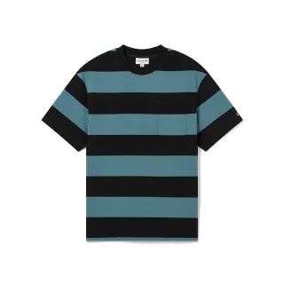 【LACOSTE】男裝-時尚條紋棉質短袖T恤(藍/綠條紋)