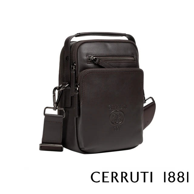 Cerruti 1881 頂級義大利小牛皮肩背包斜背包(咖啡