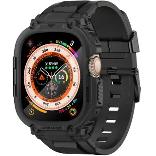 【Amband】AmBand Apple Watch 專用保護殼 ☆ M1 黑色TPU殼帶黑鋼釦(49mm - Apple Watch ultra)