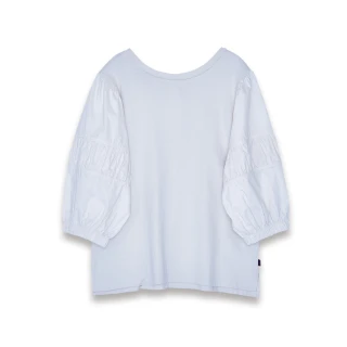 【5th STREET】女裝異材質抽摺短袖T恤-灰卡其(山形系列)