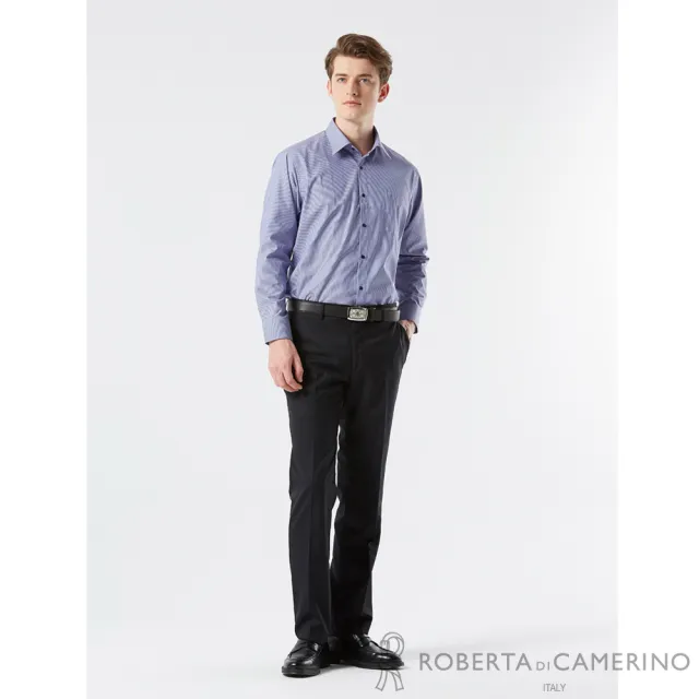 【ROBERTA 諾貝達】男裝 藍色長袖襯衫-魅力修身 舒適穿搭(條紋款)