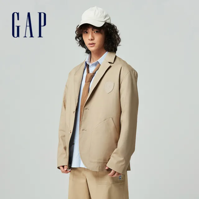 【GAP】男裝 Logo翻領西裝外套-卡其色(877545)