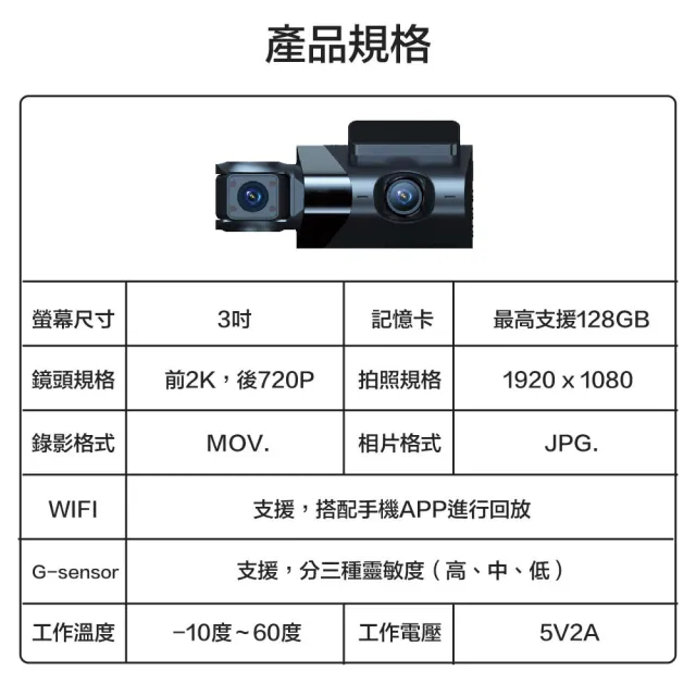 【Jinpei 錦沛】2K QHD 畫質、車前、車後、車內三鏡頭、三鏡頭同時錄影、 汽車行車記錄器(行車紀錄器)
