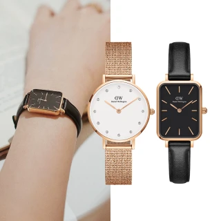 【Daniel Wellington】DW 手錶  Quadro&Petite 系列 20X26&28mm 皮革小方錶、編織錶(多款任選)