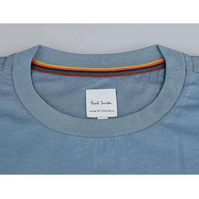 【Paul Smith】PAUL SMITH簽名陰影刺繡LOGO有機棉圓領短袖T恤(男款/灰藍)