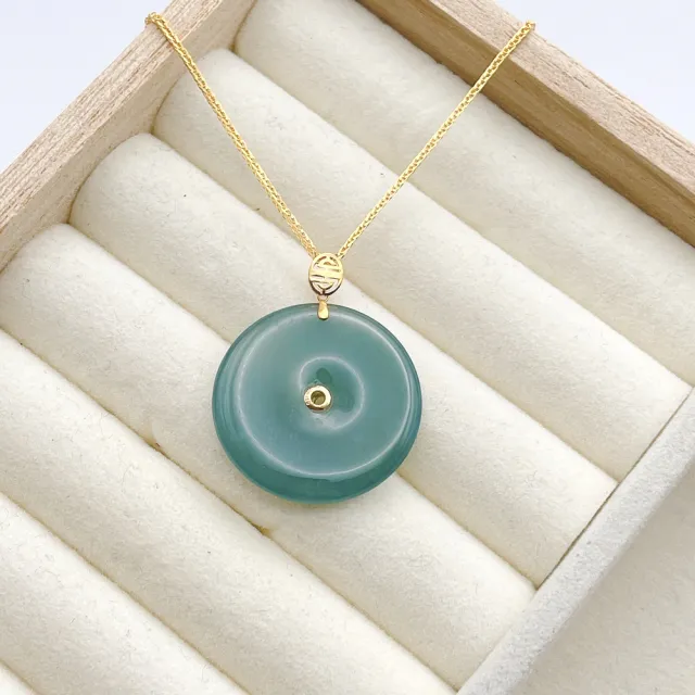 琪臻珠寶】天然A貨翡翠糯冰種平安扣吊墜(18K金玉墜_糯冰翡翠_隨機出貨_