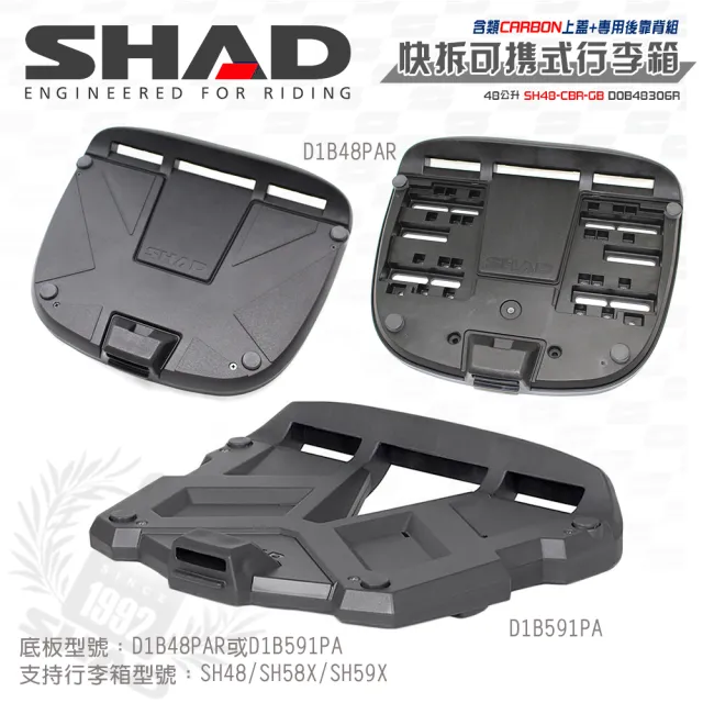 【SHAD】機車用 可攜式-快拆行旅箱套組(原廠公司貨 SH48主體-灰黑61x46x31cm+專用靠背組+類CARBON上蓋面板)