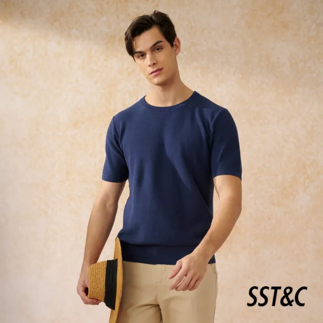 【SST&C 新品９折】深藍圓領短袖針織衫1112402004