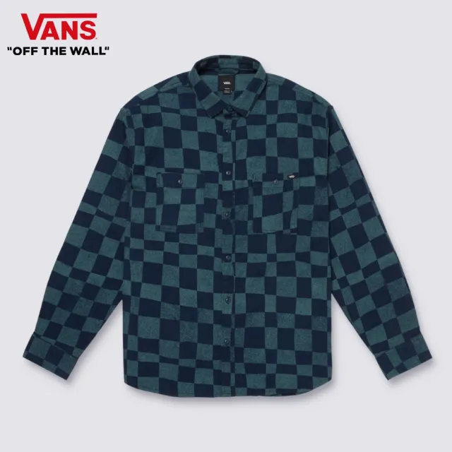 【VANS 官方旗艦】Derby 男款藍色棋盤格長袖法蘭絨襯衫