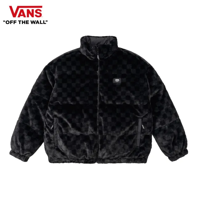 【VANS 官方旗艦】Faux Checker 女款黑色棋盤格長袖絨毛外套