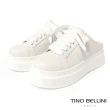 【TINO BELLINI 貝里尼】時尚全真皮綁帶厚底增高穆勒鞋LB0V011(白色)
