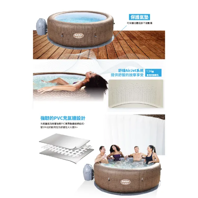 【SaluSpa】休閒溫控SPA充氣池_聖莫里茲  編藤_1190L(按摩浴缸 派對 戶外室內 溫泉 溫水泳池 多人使用)