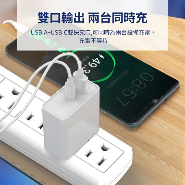 【NOKIA】65W 氮化鎵 TypeC+USB  雙孔 PD+QC 可摺疊收納插頭快充充電器(P6309)