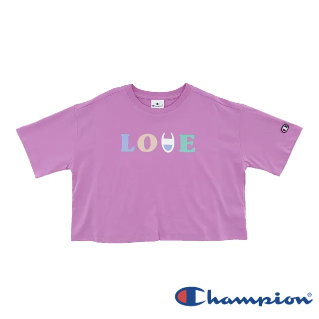 【Champion】官方直營-LOVE圖騰印花短版上衣-童裝(2色-MOMO獨家)