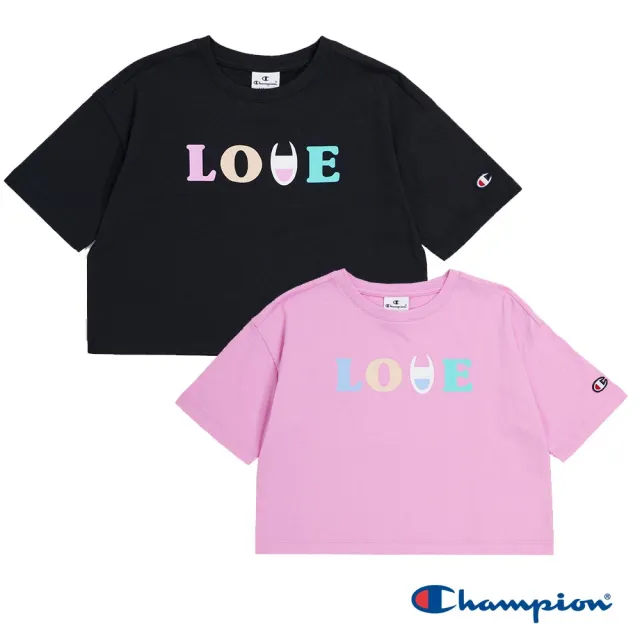 【Champion】官方直營-LOVE圖騰印花短版上衣-童裝(2色-MOMO獨家)