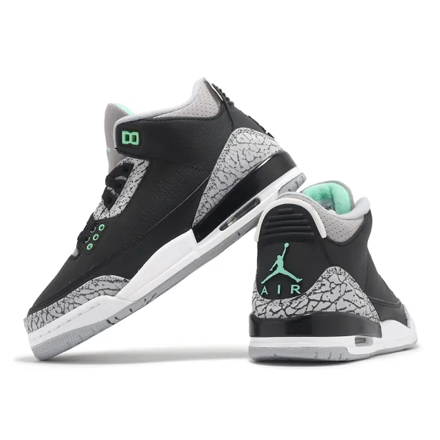 【NIKE 耐吉】Air Jordan 3 Retro GS Green Glow 大童 女鞋 3代 黑 綠 爆裂紋(DM0967-031)