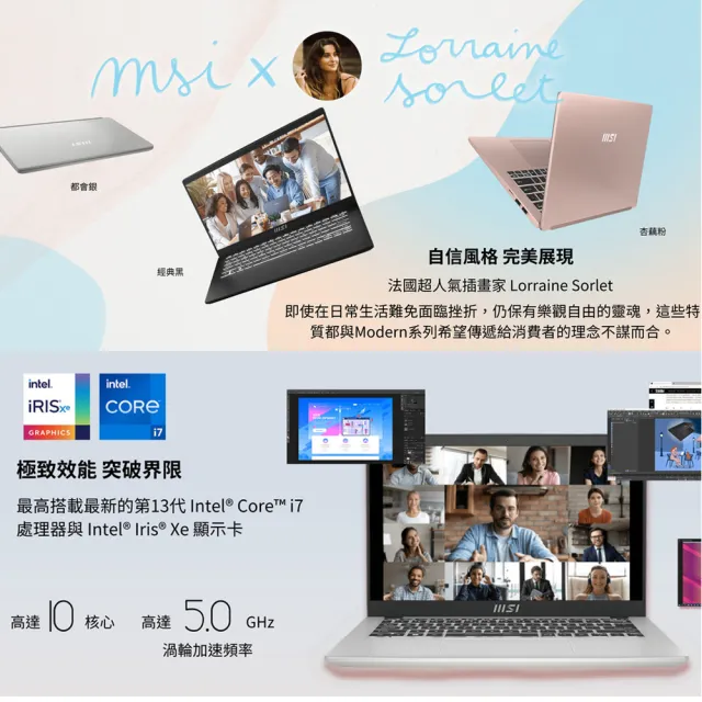 羅技滑鼠組★【MSI 微星】14吋i7 輕薄效能筆電(Modern 14/i7-1355U/16G/1TB SSD/W11/C13M-887TW)