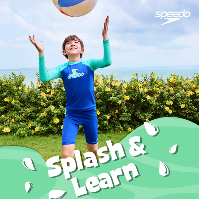 SPEEDOSPEEDO 男孩 防曬上衣和及膝泳褲套裝Splash ＆ Learn(鈷藍/藍)