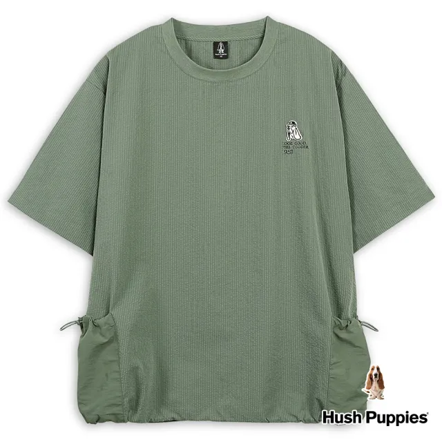 【Hush Puppies】男裝 上衣 素色兩側縮口戴漁夫帽狗寬版上衣(灰綠 / 43110107)