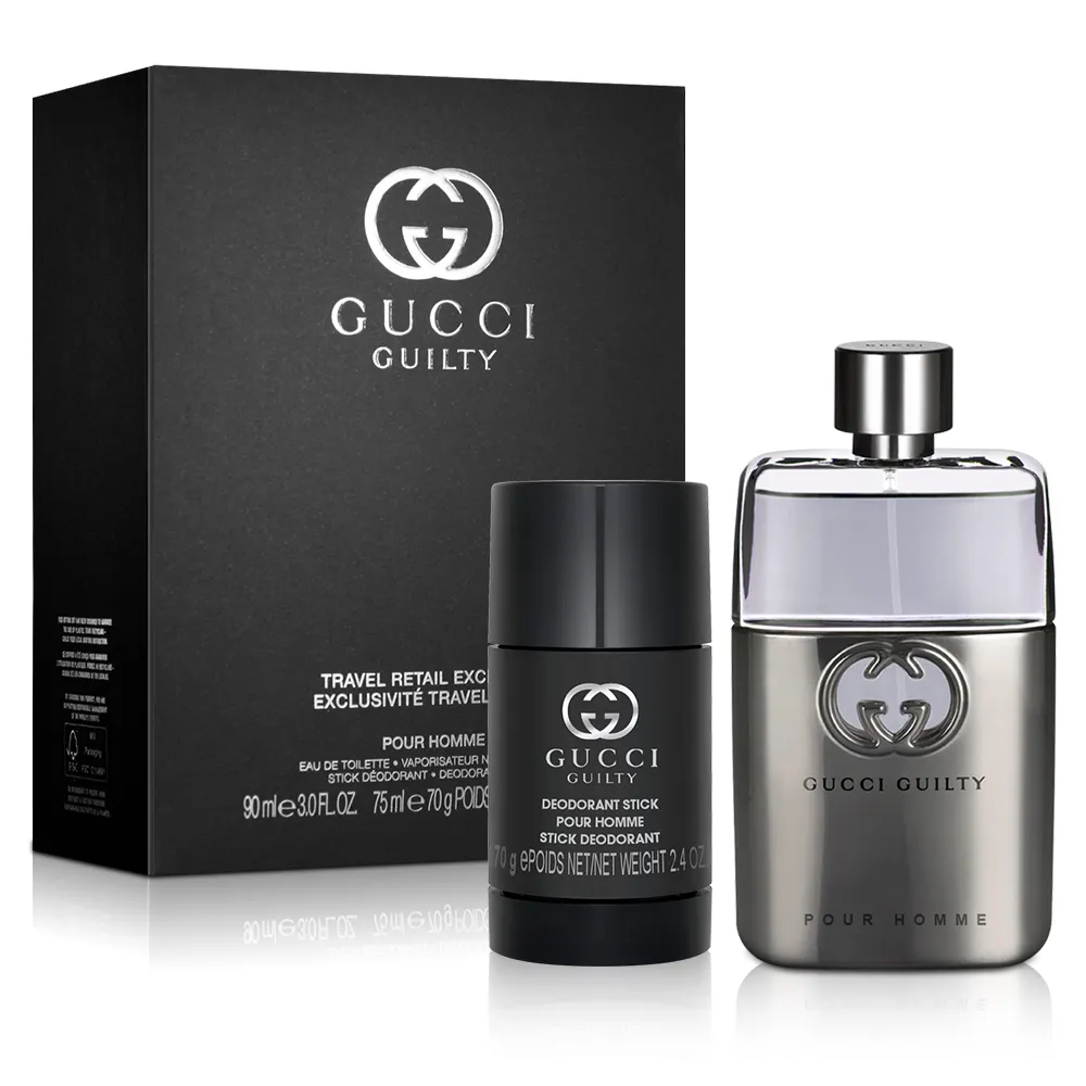 GUCCI 古馳】罪愛男性淡香水禮盒-淡香水90ml+體香膏75ml(平行