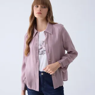 【ILEY 伊蕾】涼感珍珠排釦紋理襯衫(紫色；M-XL；1241591501)