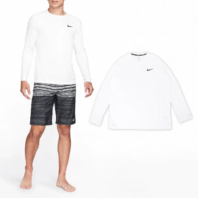 NIKE 耐吉 長袖 Essential Hydroguard Swim 男款 白 黑 防曬衣 速乾 長袖上衣(NESSA587-100)