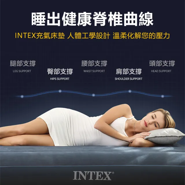 【INTEX】超值組合·單人加大充氣床+打氣機 新款雙面充氣床墊(露營睡墊 充氣床墊 露營床 平行輸入)