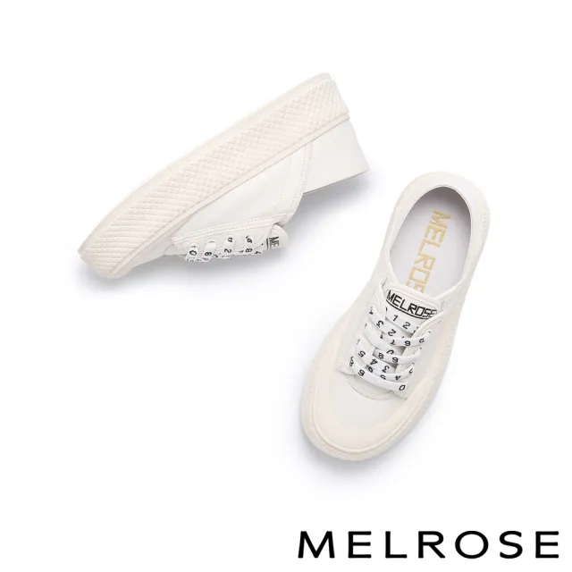 【MELROSE】美樂斯 潮流數字造型鞋帶牛皮QQ厚底休閒鞋(白)