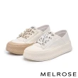 【MELROSE】美樂斯 潮流數字造型鞋帶牛皮QQ厚底休閒鞋(米)