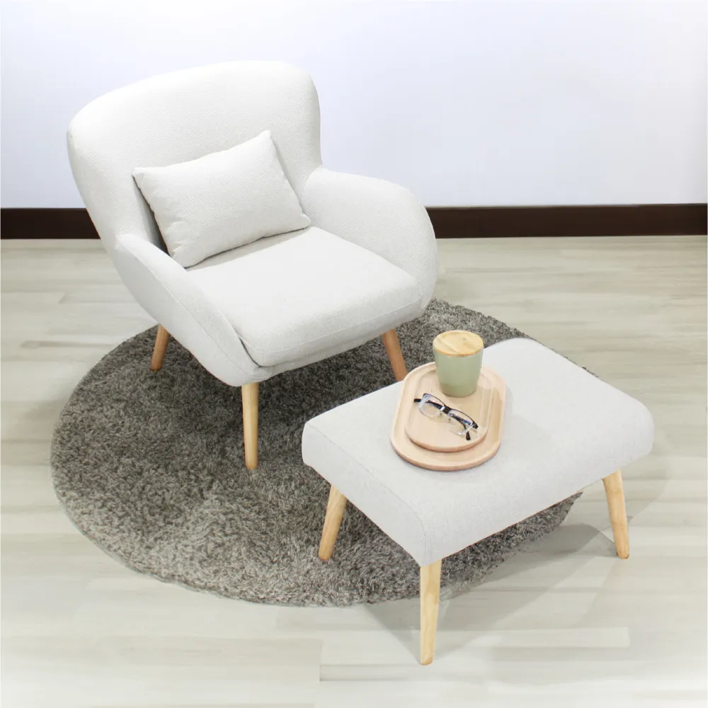 【巧屋家居】法納爾 科技布 單人休閒椅 附抱枕腳凳(和式椅 懶人椅 休閒椅 會客室 會議室 咖啡廳 餐椅 網美)