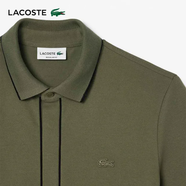 【LACOSTE】男裝-撞色滾邊短袖Polo衫(坦克綠)