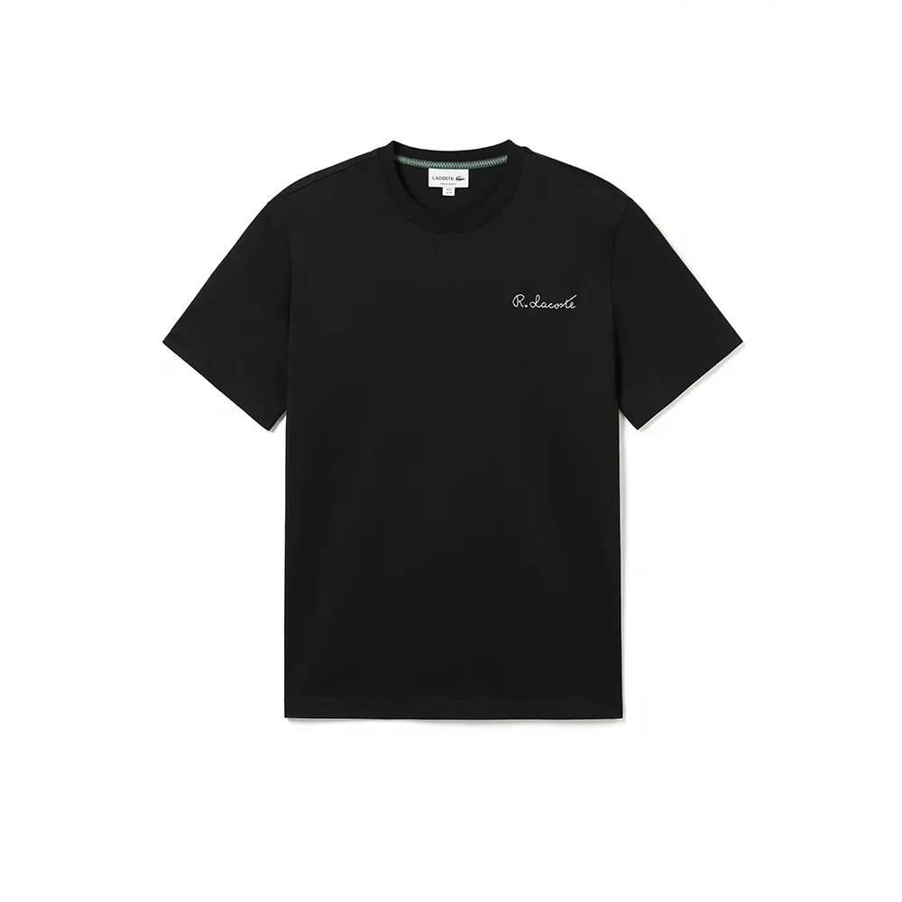 【LACOSTE】男裝-電繡R Lacoste字母素色短袖T恤(黑色)