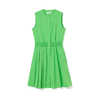 【LACOSTE】女裝-造型收腰百折背心洋裝(亮綠色)