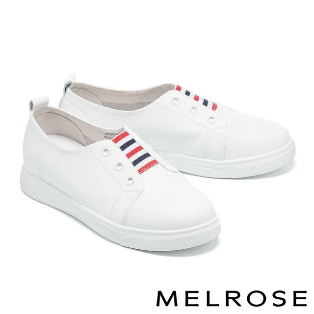 【MELROSE】美樂斯 簡約日常條紋造型牛皮QQ厚底休閒鞋(白)