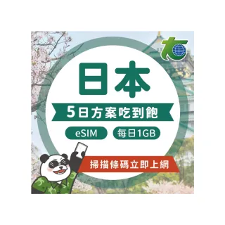 【太金網卡】eSIM日本5天每日1GB高速流量吃到飽上網卡(不限流量)