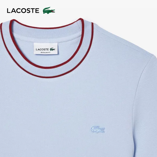 【LACOSTE】男裝-修身撞色領圍短袖T恤(紫藍色)