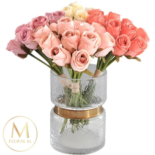 【Floral M】法式西麗雅玫瑰公主粉仿真花花材（10入組）(人造花/塑膠花/假花/裝飾花)