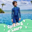 【SPEEDO】男孩 一件式長袖防曬裝Splash ＆ Learn(藍/滑板車)