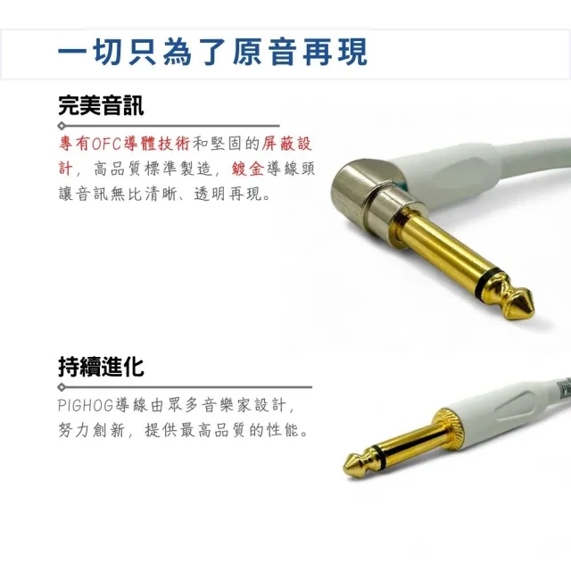 【PIG HOG】終身免費保固 10呎編織樂器導線 白色導線頭／原廠公司貨 品質保證(吉他導線 貝斯導線 PCH10)