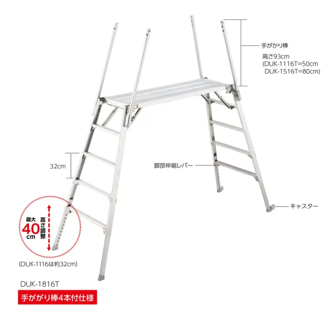 【Hasegawa 長谷川】有輪子/可伸縮/可收摺/附扶手超大平台高處作業梯/作業台(DUK-1816T)