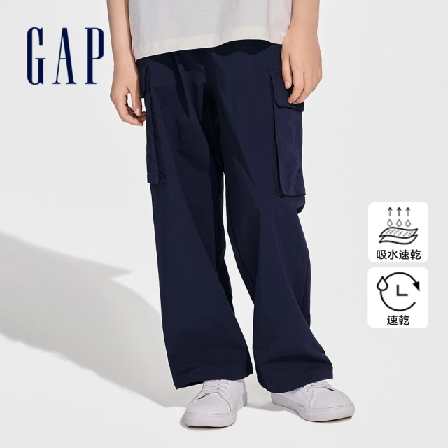 GAP 女童裝 Logo抽繩鬆緊工裝褲-海軍藍(890289)