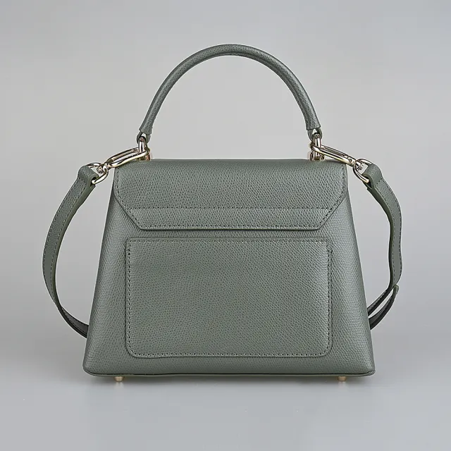 【FURLA 芙拉】FURLA 1927金字LOGO荔枝紋防刮牛皮旋鈕式手提斜背包(迷你/仙人掌綠)