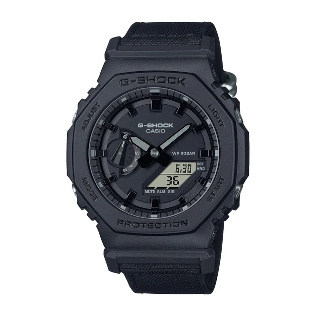 CASIO 卡西歐 G-SHOCK 街頭潮流/尼龍錶帶/45mm/百搭酷黑(GA-2100BCE-1A)