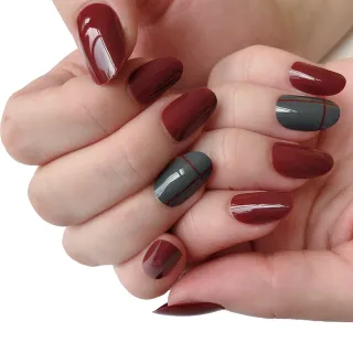 【Paula’s Nail 寶拉美甲】煙灰酒紅 凝膠指甲貼片(指甲貼片 光療甲片 美甲貼片)