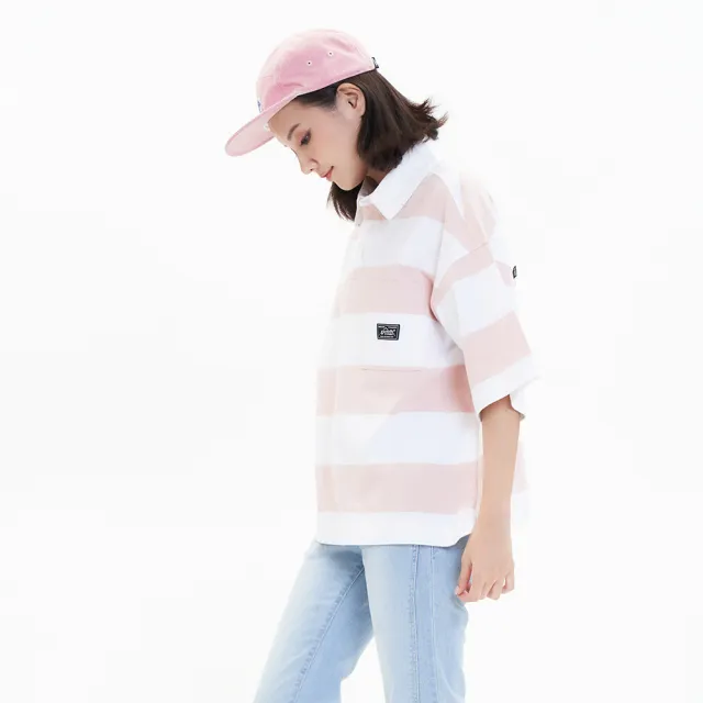 【5th STREET】女裝 polo衫 短袖 條紋 休閒polo衫 粉紅(570939)