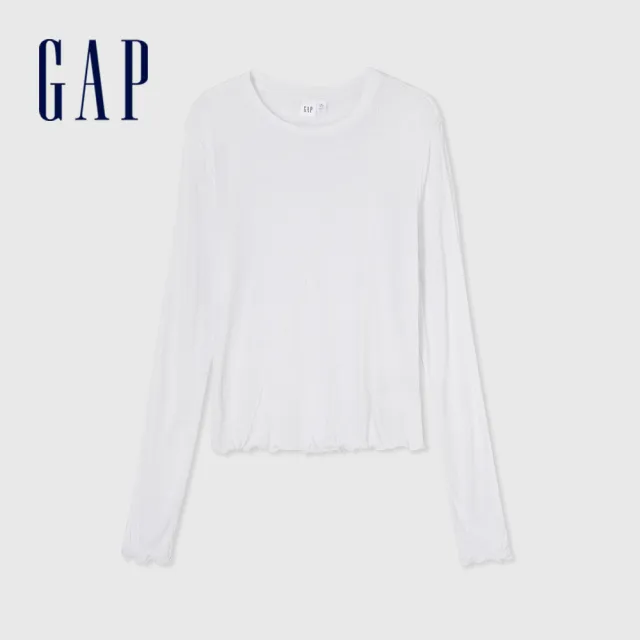 【GAP】女裝 圓領長袖T恤-白色(874346)