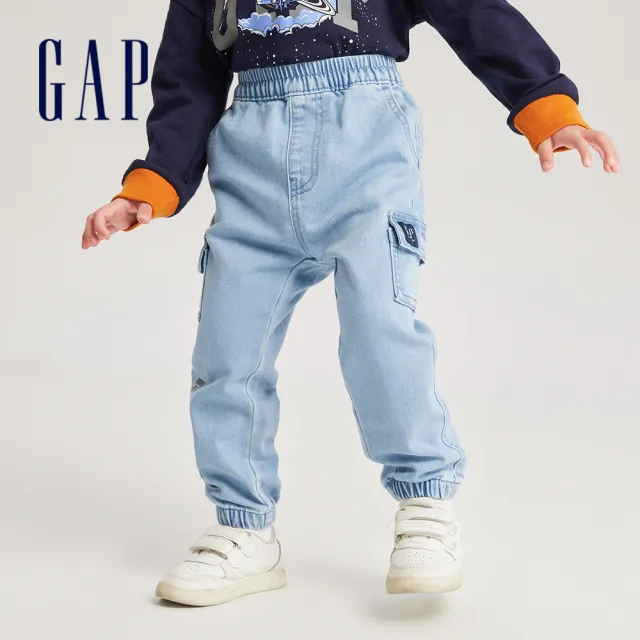 【GAP】男幼童裝 Logo束口牛仔褲-淺藍色(784991)