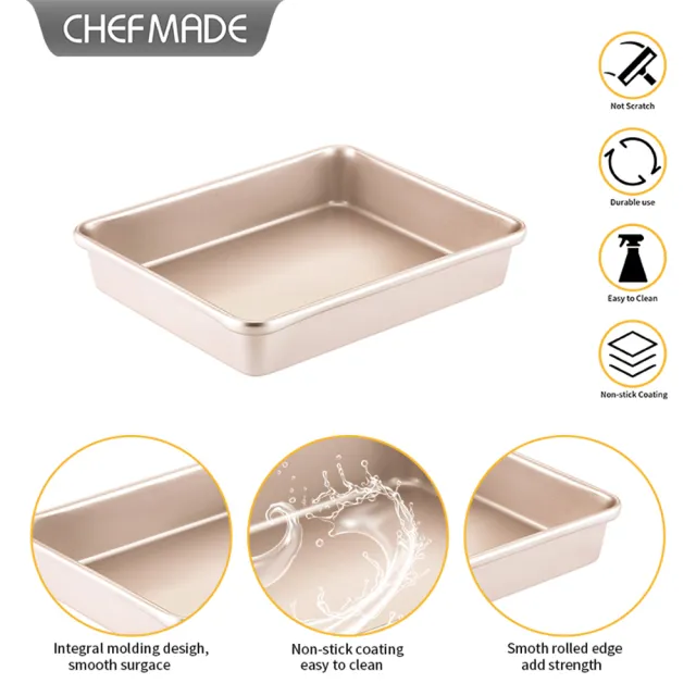 【Chefmade學廚原廠正品】香檳金11吋長方形深款烤盤(WK9409瑞士捲蛋糕捲古早味蛋糕深烤盤烤模)