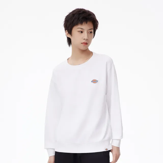 【Dickies】女款白色純棉經典三色Logo大學T｜DK011036C4D